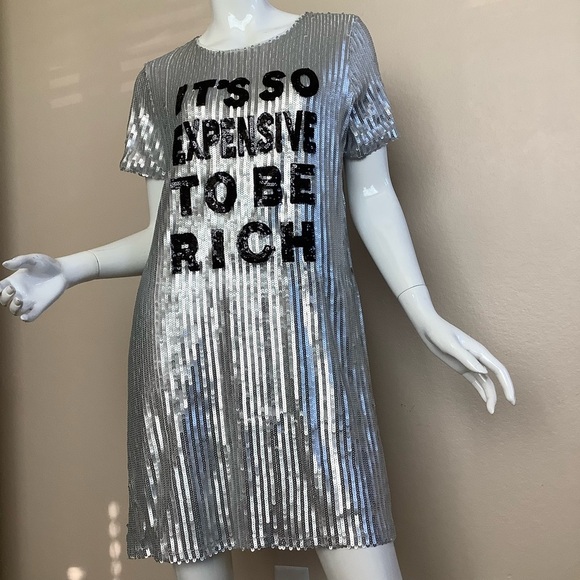Dreamland Silver Sequin Mini Dress with Black Text NWT - Picture 2 of 7